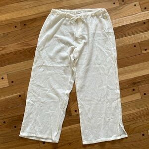 J Valdi Gauze Ivory Cotton Coastal Textured Drawstring Wide Pants Cropped Ankle